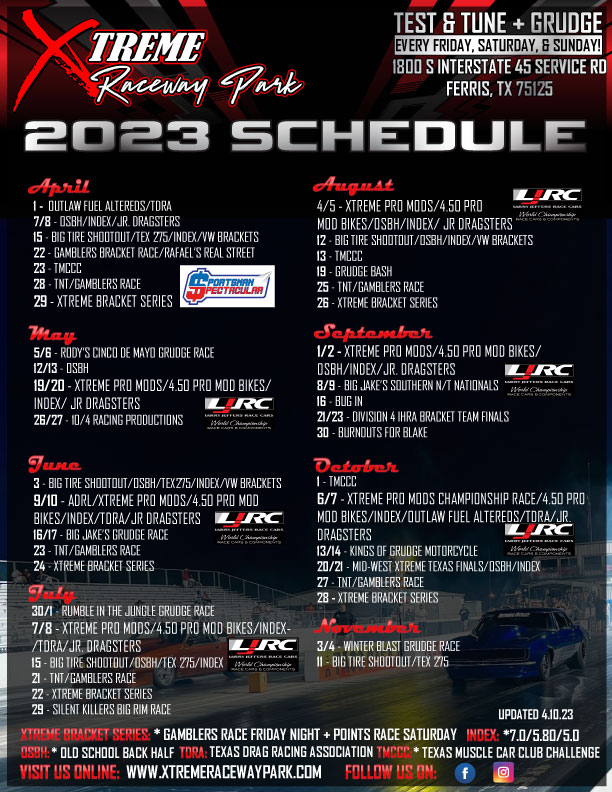 2023 Schedule Background Xtreme Raceway Park